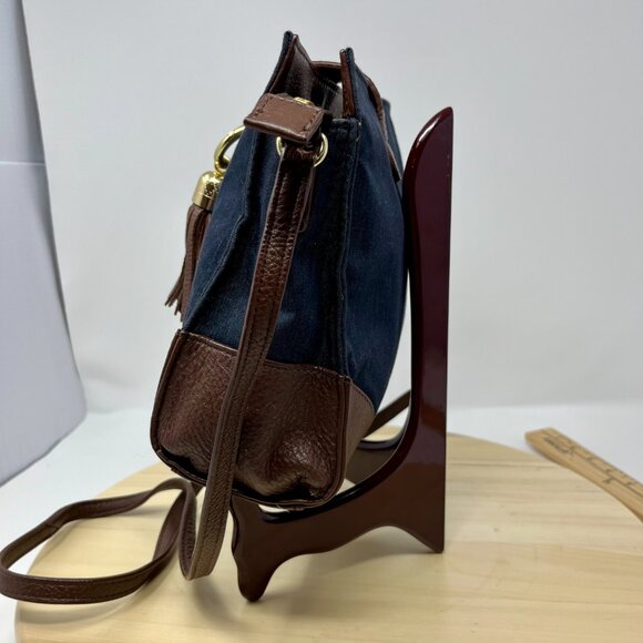 Talbots Denim Leather Crossbody Bag Tassel - Picture 2 of 7